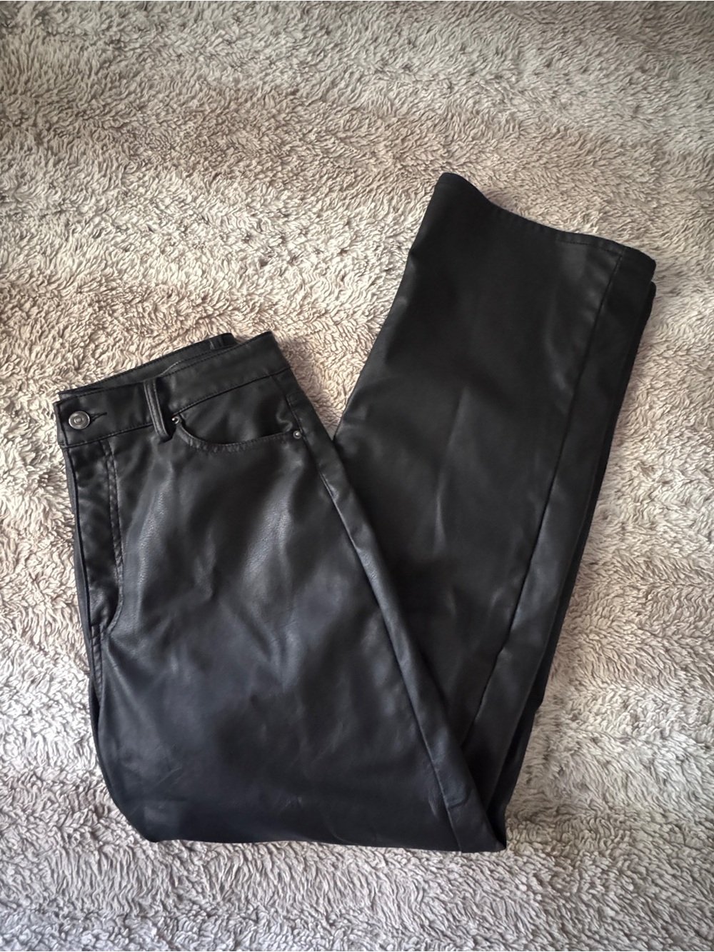 Women’s Black Faux Leather Jeans wide LEG